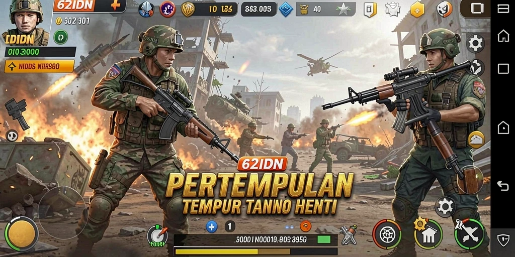 Tampilan gameplay seru di 62IDN dengan pertempuran intens.