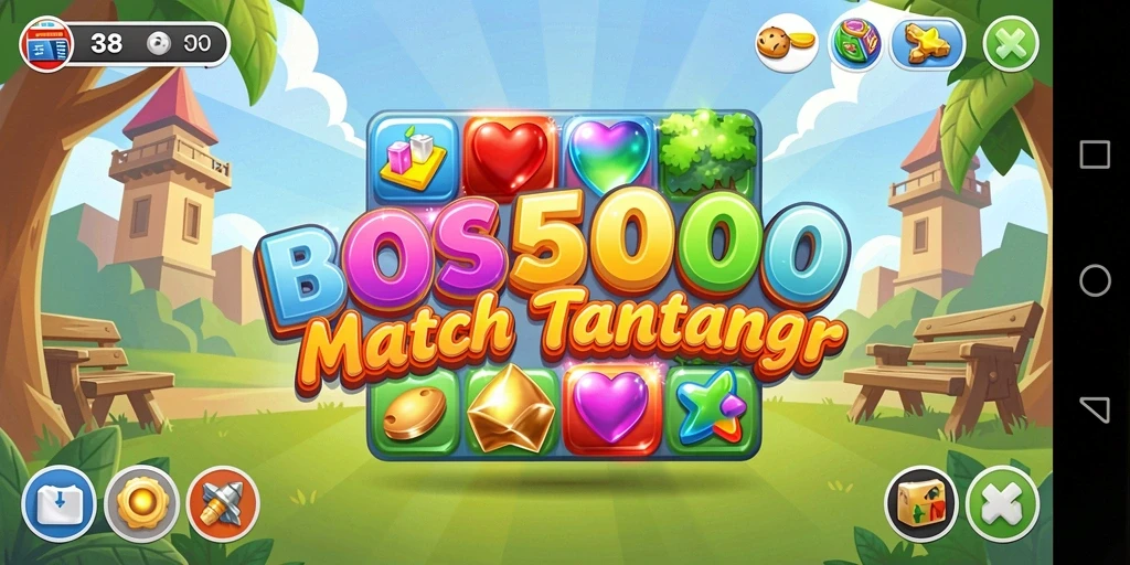 Screenshot gameplay BOS5000 menampilkan serunya mencocokkan item Match-3.