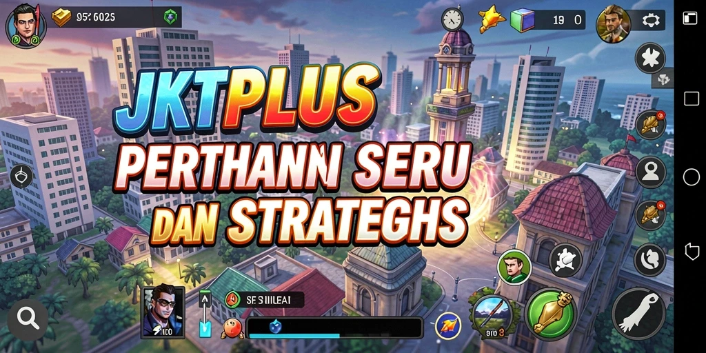 Gameplay seru JKTPLUS menampilkan berbagai menara bertahan dari serangan musuh.