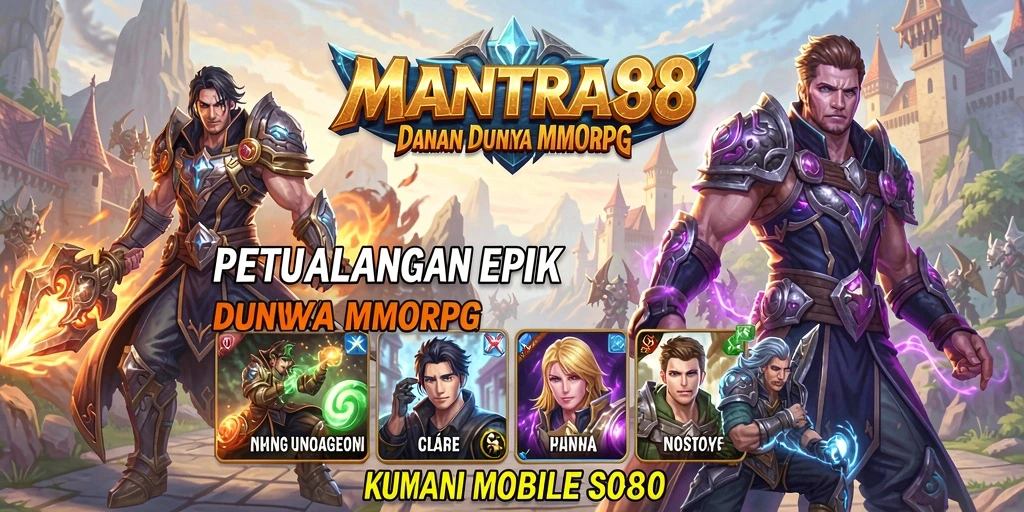 Tangkapan layar utama MANTRA88 menampilkan aksi seru dalam dunia MMORPG yang luas.