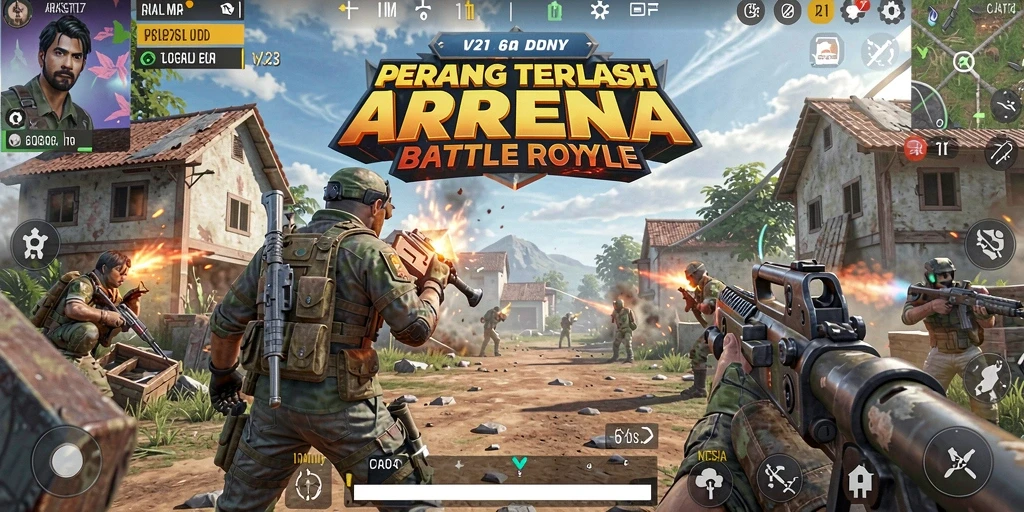 Tangkapan layar menampilkan pertempuran sengit dalam arena V21.